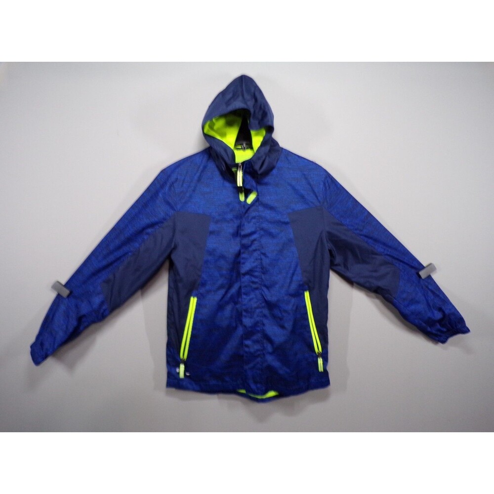 Champion Boys Windbreaker Jacket Blue Neon Hood L 12-14